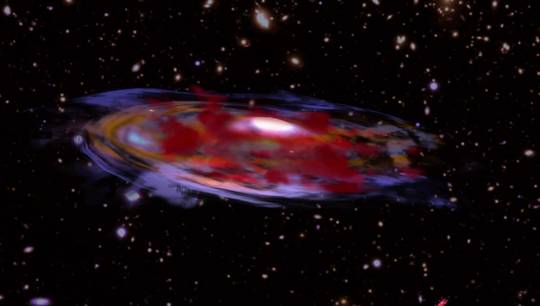 Artist's animation of a dusty, rotating distant galaxy