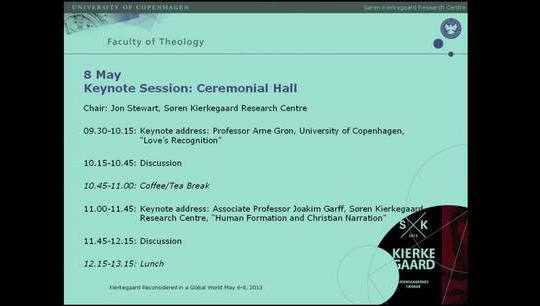 Keynote Session: Associate Professor Joakim Garff, Søren Kierkegaard Research Centre, “Human Formation and Christian Narration”